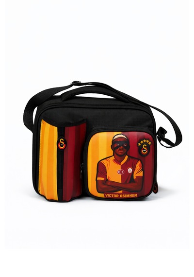 Galatasaray Lisanslı Victor Osimhen Figürlü 3 Bölmeli Su İtici Kumaşlı Beslenme Çantası Kırmızı - Sarı - Siyah