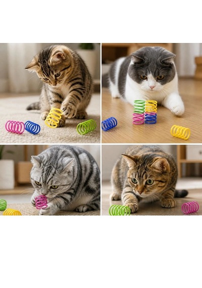 4& 39 Lü Renkli Spiral Yay Kedi Oyuncağı, Esnek Ve Hareketli Eğlenceli Kedi Oyun Seti 5580