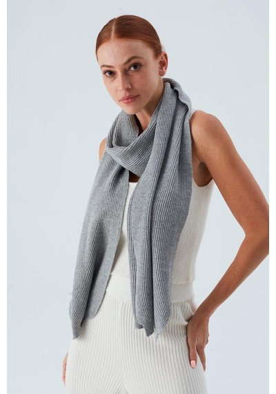 Peraluna Nomı Scarf Selanik Örgü Kaşmir Karışımlı Yumuşak Kadın Triko Atkı - Gri Melanj Gri Melanj