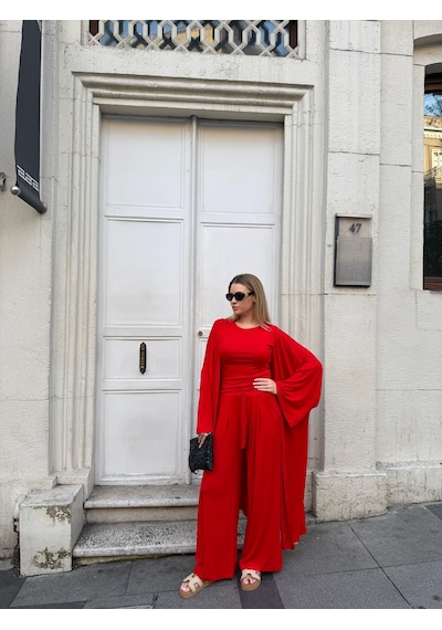 Bonacosa Kadın Viskon 3 Lü Takım Kimono + Beli Lastikli Salaş Pantolon + Sıfır Kol Kolsuz 8 Renk Kırmızı Bonacosa Kadın Viskon 3 Lü Takım Kimono + Beli Lastikli Salaş Pantolon + Sıfır Kol Kolsuz 8 Renk Kırmızı