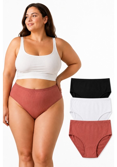 İpeksi Collection %100 Pamuklu Yüksek Bel Fitilli Günlük Külot 3lü Paket Siyah - Beyaz - Pembe