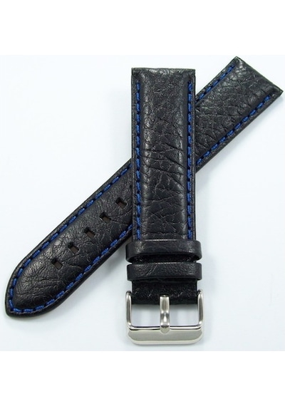 Bizon Siyah Deri Saat Kordonu 22Mm Lacivert Spor Dikişli Kayışı D (480001409)