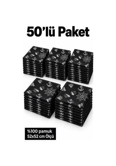 Herşeynota 50 Li Siyah Denizci Desenli Fular Seti %100 Pamuk 52x52 Cm Etkinlik Gösteri Grup Kullanımı Çok Renkli