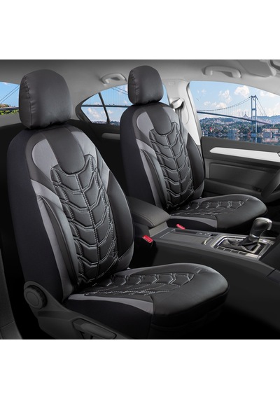 Ford Focus Ambiente Uyumlu Lüx Deri Oto Koltuk Kılıfı Ön Arka Takım Classy Serisi Siyah Gri