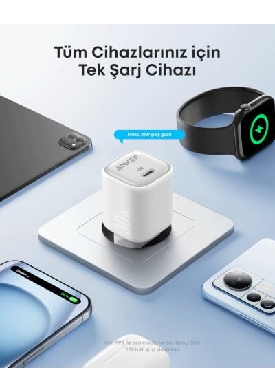 Anker Zolo 30w, Kompakt Usb-c Gan Şarj Cihazı, Beyaz A2698