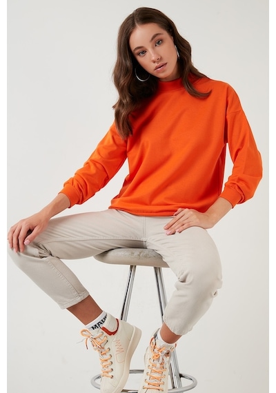 Lela Pamuklu Dik Yaka Basic Örme Bayan Sweat 5863323 Oranj