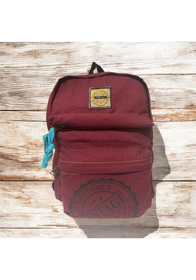 Old Cotton Cargo Kaliteli Salaş Küçük Boy Siyah Vintage Disayn Günlük Sırt Gezi Çantası 25x30cm Bordo