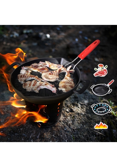 Lava Döküm Harici Grill Döküm Tablalı Tava. Metal Kulplu Tava