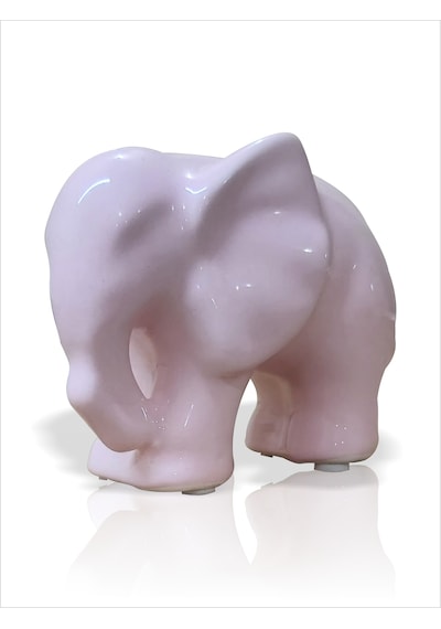 Parlak Yüzeyli Kauçuk Pabuçlu 12 Cm Seramik Pembe Fil Tv Yanı Sehpa Etajer Ünite Üstü Aksesuar Biblo 10x12cm