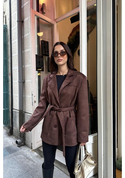 Myloore Kadın Kahve Süet Kemerli Blazer Ceket Mlb104 Camel/kahve