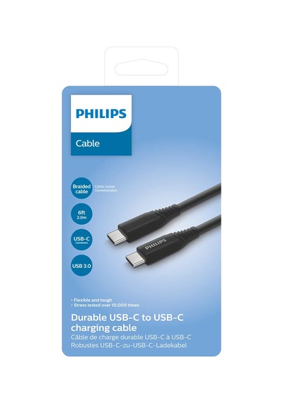 Philips Dlc5206c/00 Usb-c To Usb-c Örgülü Hızlı Şarj Kablosu, 2 Metre, Siyah