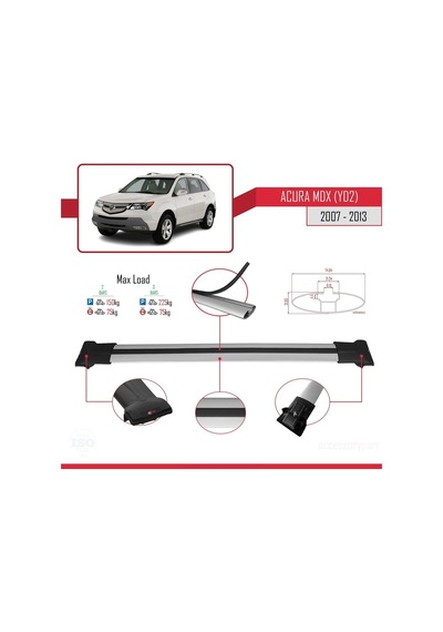 Acura Mdx Yd2 2007-2013 Arası İle Uyumlu Fly Model Ara Atkı Tavan Barı Gri