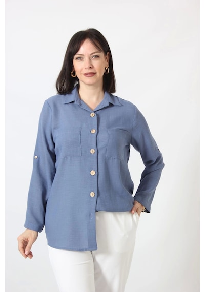 Moda Berray İb-077 İndigo Pamuk Keten Kolu Apoletli İki Cepli Kadın Büyük Beden Gömlek İndigo Moda Berray İb-077 İndigo Pamuk Keten Kolu Apoletli İki Cepli Kadın Büyük Beden Gömlek İndigo