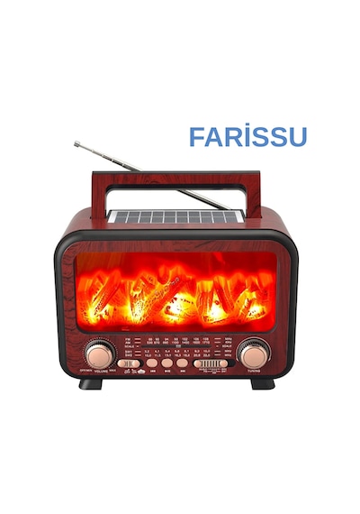 Fp-2393s Retro Tasarımlı Alev Işıklı Bluetooth Hoparlör Güneş Enerjili, Radyo, Usb, Tf Kart Destekli