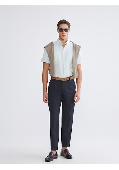 Lcwaıkıkı Classic Turkuaz Regular Fit Kısa Kollu Erkek Dokulu Gömlek