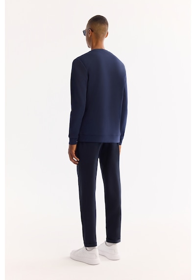 Avva Erkek Lacivert Bisiklet Yaka Pamuklu Bi-stretch Baskılı Regular Fit Sweatshirt A52y1260