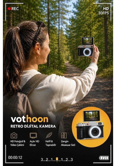 4k Çantalı Dijital Retro Video Kamera 48mp 16x Zoom Işıklı 32gb Kart Dijital Fotoğraf Makinesi Sarı