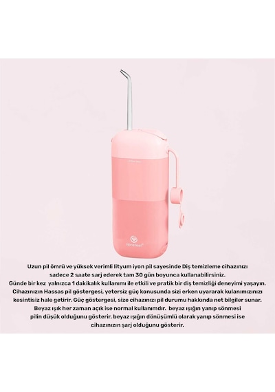 Npo Nicefeel Fc5170 Mini Taşınabilir,şarjlı, Diş Teli/protez Bakım Ve Profesyonel Ağız Duşu-pembe