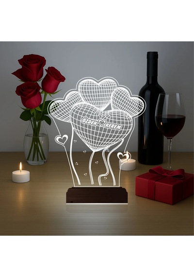 Luvivia Kalp Sevgiliye Hediye Kişiye Özel 3d Lamba - Masa Gece Lambası V25