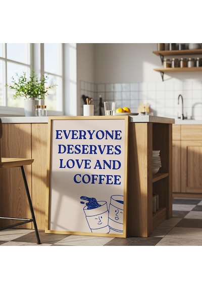 Aşk Ve Kahve Poster: Eğlenceli Mutfak Duvar Sanatı &