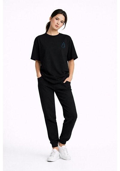 Sevgili Kombini Ateş Su Minimal Çift Tişört Oversize Unisex Partn Siyah