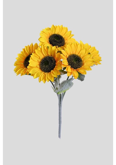 Sarı Yapay Ay Çiçeği 5 Dallı Lüx İpeksi Dokulu 50 Cm