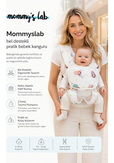 Tr Bebek Ergonomik Pratik Kanguru Taşıyıcı Ayarlanabilir Sırt Destekli 0-36 Ay Pembe Kirpi