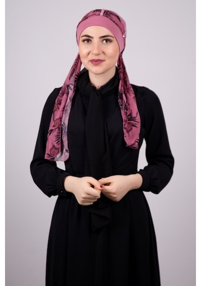 Hürrem Bone Gül Kurusu Pratik Hazır Geçmeli Tesettür Bone Sandy Kumaş Desenli (545491019) Gülkurusu