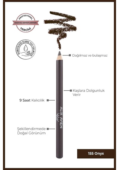 Uzun Süre Kalıcı, Belirginleştirici Şekillendirici Kahve Kaş Kalemi - Brow Liner 155 Onyx Çok Renkli