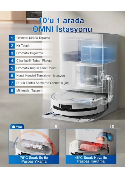 Ecovacs T80 18.000 Pa Omni Robot Süpürge Beyaz
