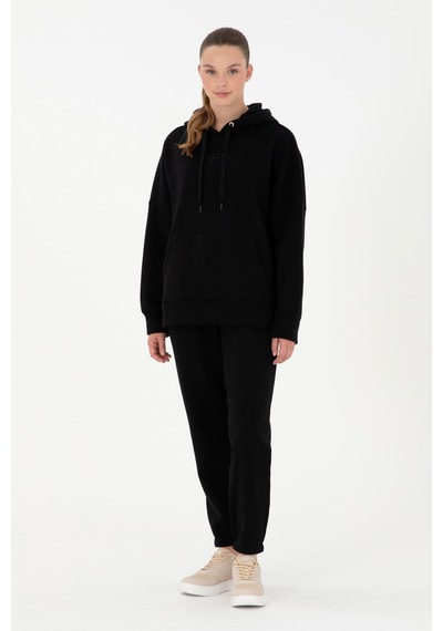 U.S. Polo Assn. Kadın Siyah Kapüşonlu Sweatshirt 50292370-VR046