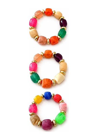 Renkli Doğal Taş Görünümlü Tasarım Bileklik El Yapımı Premium K Çok Renkli