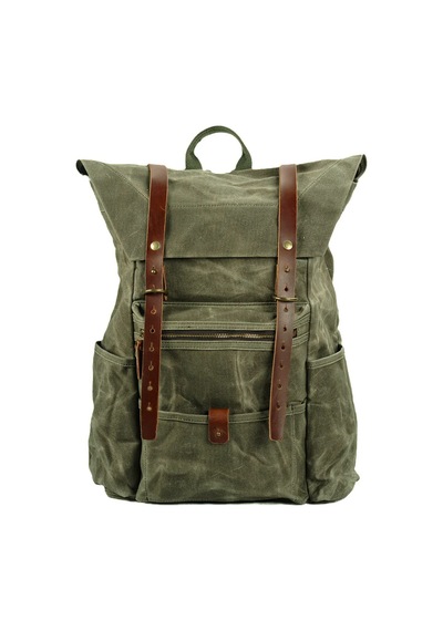 Diwu Retro Mumlu Kanvas Deri Büyük Outdoor Sırt Çantası Yeşil Çok Renkli