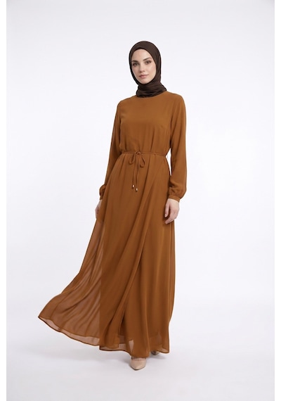 Armine Trend Kolları Lastikli Astarlı Elbise A.kahve 25yt927 Açık Kahverengi