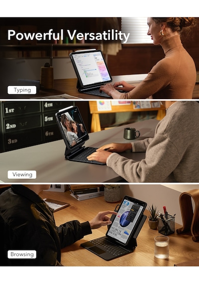 iPad Uyumlu  Air 11 M2/m3/m4/m5 Rebound 360 Manyetik Klavyeli Kılıf Siyah Klavyeli Kılıf