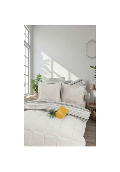 Çift Kişilik Uyku Seti Sherpa Comforter Krem