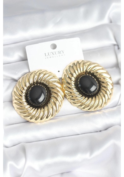 Vintage Gold Renk Siyah Boncuklu Kadın Küpe Çok Renkli