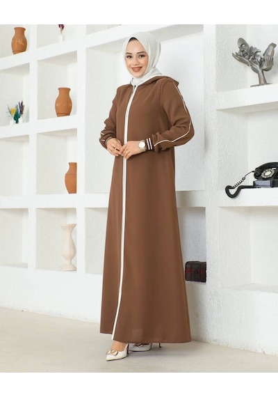 Biyeli Ribana Detaylı Ferace - Kahve / F0128 Taba