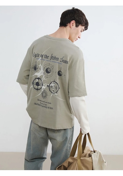 Lc Waikiki Haki Bisiklet Yaka Baskılı Erkek Sweatshirt