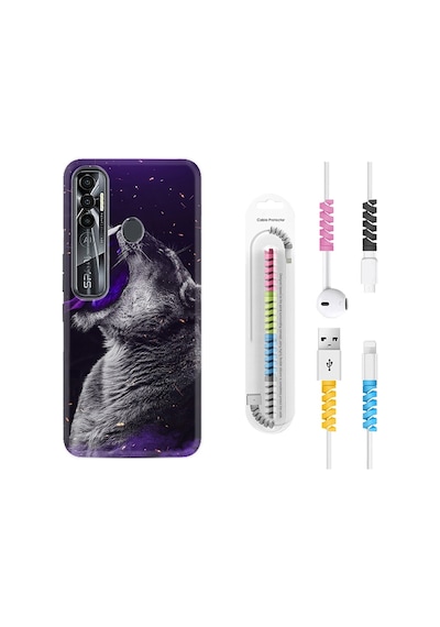 Tecno Spark 7 Pro Kılıf Kablo Koruyuculu Purple Leopar 1750