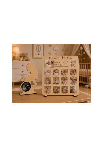 Arliadesign Kişiye Özel İlk Yılım Ahşap Fotoğraf Çerçevesi - 12 Aylık Bebek Anı Panosu 3 Mm Mdf