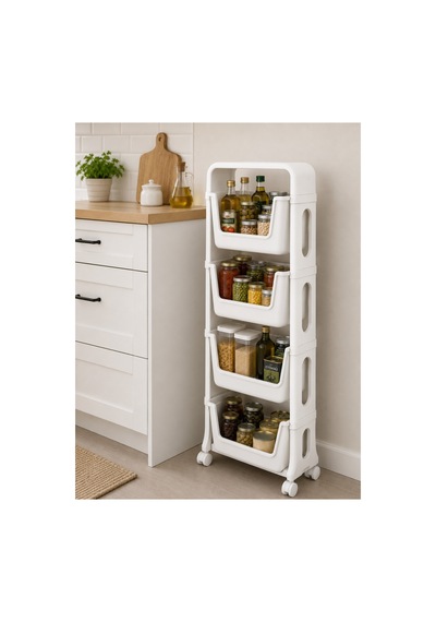 Flexibox 4 Katlı Mutfak Dolabı Organizer Patates Soğan Sepeti Çok Amaçlı Dolap Beyaz