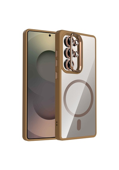 Zore Galaxy Uyumlu S25 Ultra Kılıf Standlı Ve Kamera Lens Hediyeli M-safe Şarj Özellikli Ogaa Etro Kapak - Deser Desert Titanyum