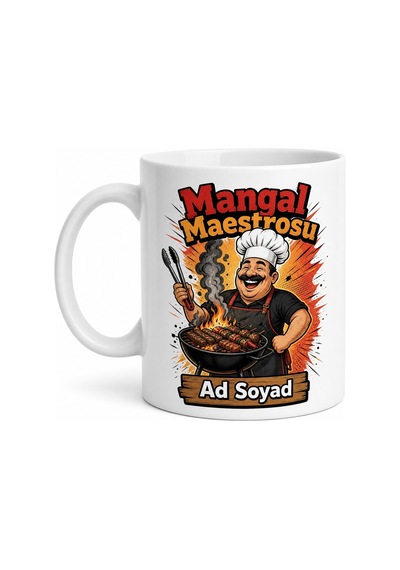 Mangal Maestrosu Yazılı Komik Kupa Bardak Esprili Hediye Baskılı Porselen Beyaz / Çok Renkli
