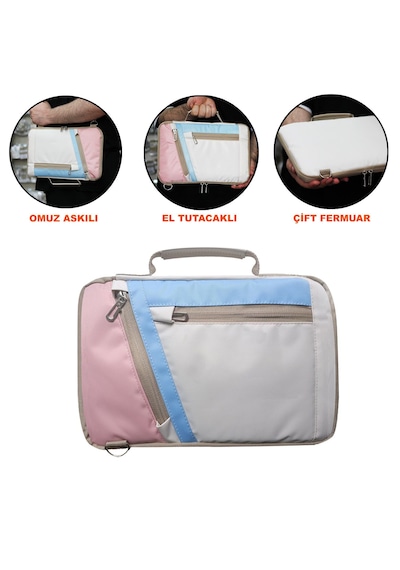 Microcase Tcl Tab 11 Gen 2 Tablet İçin Omuz Askılı El Tutacaklı Universal Sleeve Taşıma Çantası Al4346 Pembe Mavi Krem Lazer