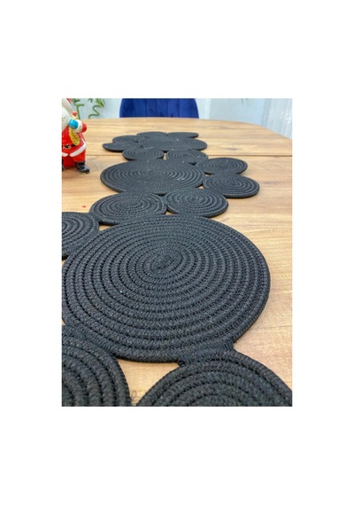 Jüt, Hasır, Dekoratif Masa Örtüsü,papatya Model Runner 40x110 Cm, Sehpa Örtüsü, Bohem Tarzı Siyah Siyah