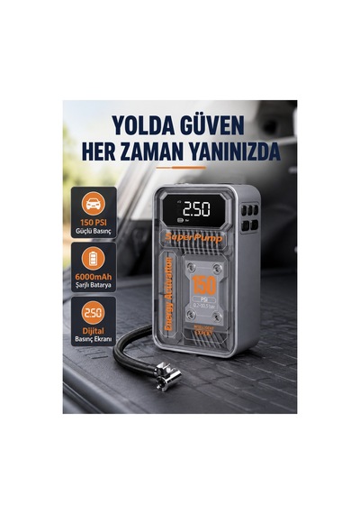 Novento Şarjlı Kablosuz Hava Pompası 150 Psı Basınç, Led Ekran Ve 6000mah Batarya