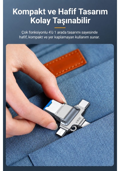 4ü 1 Arada Tf Kart Okuyucu, Type-c Lightning Micro Usb Usb 3.0 Bağlantılı Otg Adaptör, 5gbps Hızlı Veri Aktarımı, Telefon Tablet Pc Uyumlu, Metal Gövde D509