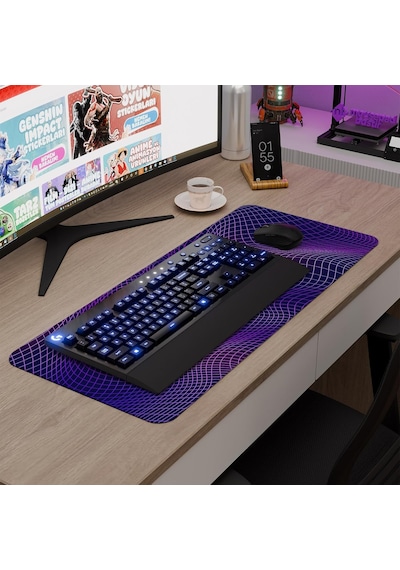 Vaporwave Grid Oyuncu Gaming Mouse Pad Kauçuk Kaymaz Taban Mousepad V3, 70x30 Xl