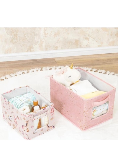 Onikiden Baby 2 Li Pencereli Düzenleyici Kutu, Çok Amaçlı Bebek Bakım Organizer Kutu 2 Li Set Pembe Beyaz - Pembe